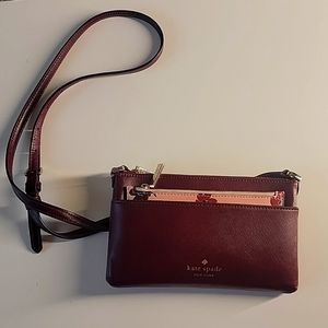 Kate Spade Burgundy crossbody purse with pink/burgundy flower wallet